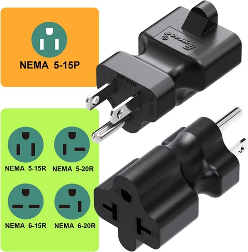 Miniatura 7 de [4 en 1] Enchufe de CA doméstico de 15 amperios a adaptador de hoja T de 20 amperios, 5-15P a 5-15R/5-20R /6-15R / 6-20R, adaptador de corriente
