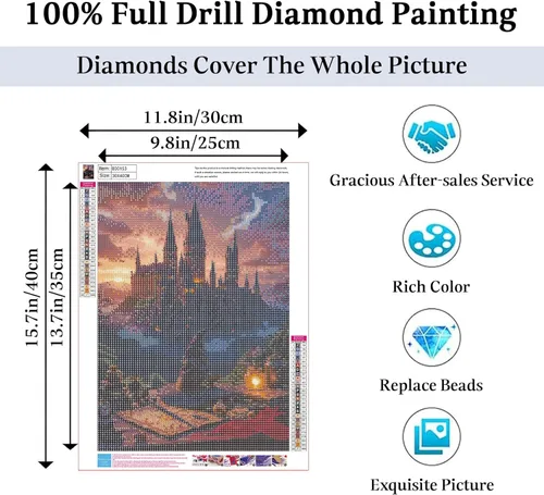 Miniatura 2 de PSCH Kits de arte de diamantes para adultos, kit de pintura de diamantes de castillo mágico para adultos, arte de diamantes 5D de taladro completo
