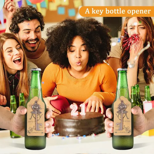 Miniatura 4 de Aokbean 100 unidades de abrebotellas con llave de rosa para regalos de invitados de boda a granel, abridor de llaves de esqueleto vintage con Cobre