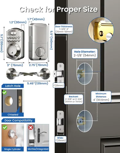 Miniatura 8 de Veise Cerradura de puerta de entrada sin llave con 2 manijas de palanca, cerrojo electrónico para teclado, juego de cerradura digital inteligente