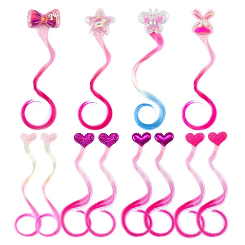 Miniatura 15 de Little World Pinzas para el cabello para niñas, 6 extensiones de cabello arcoíris, pinzas de pelo de unicornio para niñas y niños pequeños, colas