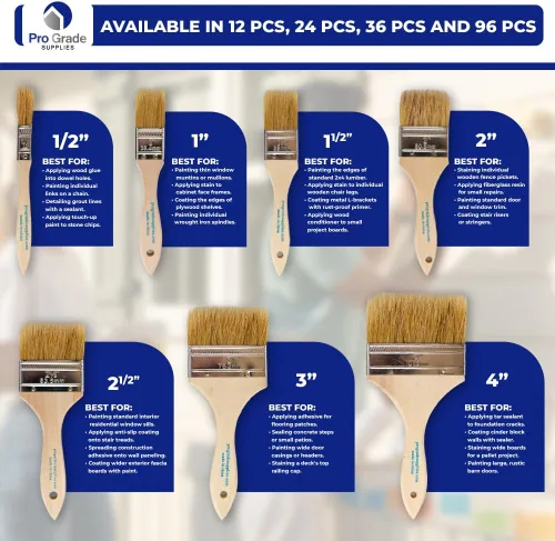 Miniatura 8 de Pro Grade - Pinceles de pintura para virutas - Paquete de 96 - 2 pulgadas - Brochas de viruta - Versátiles para pinturas, manchas, barnices