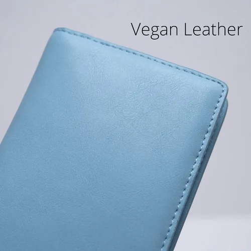 Miniatura 6 de Alldaily Billetera de cuero ultrafina para mujer, con bloqueo RFID, tarjetero de crédito, plegable, larga, Azul claro