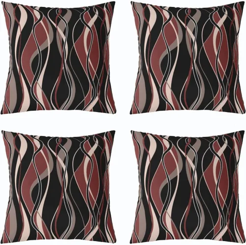 Miniatura 11 de Juego de 4 fundas de almohada geométricas a rayas de 16 x 16 pulgadas, fundas de almohada geométricas de rayas rojas, negras y grises para sofá
