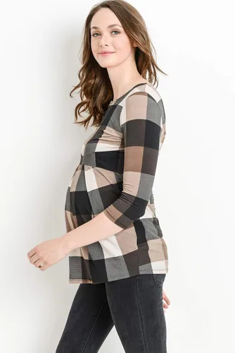 Miniatura 3 de LaClef - Blusa de maternidad para mujer, cuello redondo, manga 3/4, plisada al frente, estilo peplum