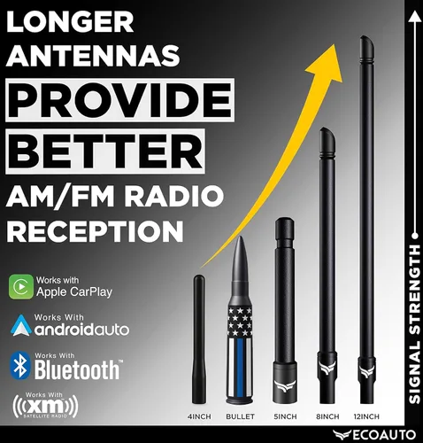 Miniatura 7 de EcoAuto Badass Bullet - Antena de repuesto para Dodge Ram y Ford F150 F250 F350 Super Duty Raptor Bronco Trucks – Diseño antirrobo – Antena de radio