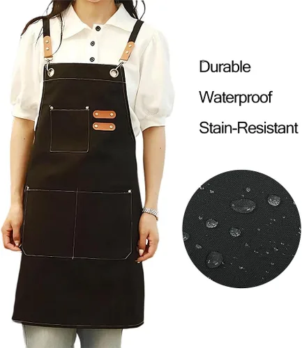 Miniatura 2 de EUDOLAH Delantales de chef para mujeres y hombres con bolsillos grandes, delantales de cocina, de lona, con espalda cruzada, repelente al agua