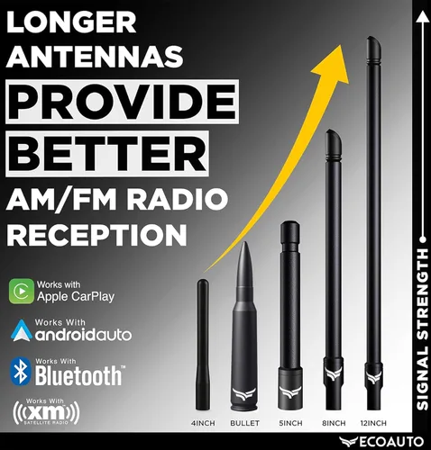 Miniatura 2 de EcoAuto Antena Universal Corta Stubby para Camión de 12" — Accesorios para Camión para Ford, Dodge, GMC, Chevy, Jeep (2007+) - Antirrobo con Negro