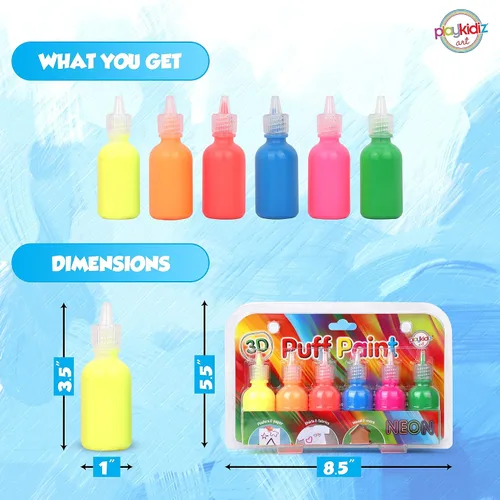 Miniatura 3 de Pintura de soplo, paquete de 6 pinturas para tela 3D, colores neón, permanente, no tóxica y lavable, juego de pintura para niños a partir de 3 años