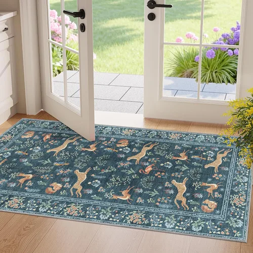 Miniatura 250 de DUKINO Alfombra de área de 6 x 9 pies, alfombra floral para sala de estar, ligera, antideslizante, lavable, alfombra de interior de pelo bajo
