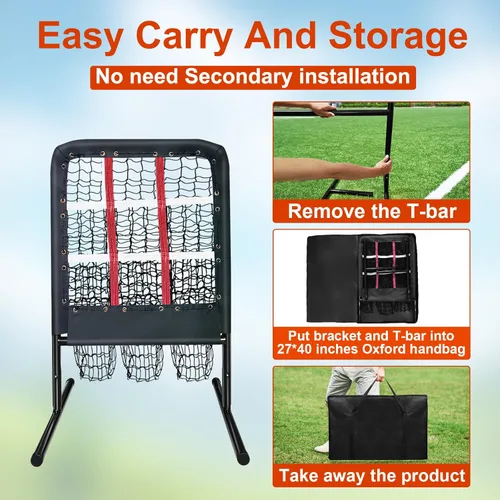 Miniatura 4 de 9 Hole Pitching Net with Strike Zone and Handbag, 2X3' Fixed by 4 Ground Stakes or 2 Sandbags. Adjustable Heights(39-46in) for Pitching Target Net