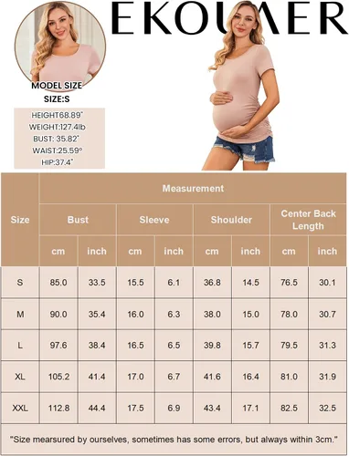 Miniatura 6 de Ekouaer Camisas de maternidad para mujer, paquete de 3 unidades, camiseta de embarazo fruncida lateral, blusa tipo túnica, casual, ropa para mamá