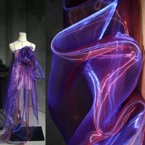 Miniatura 12 de Tela de organza transparente ligera de dos tonos, tela de gasa holográfica iridiscente de encaje, tela de tul oganza para vestido, fiesta, fondo