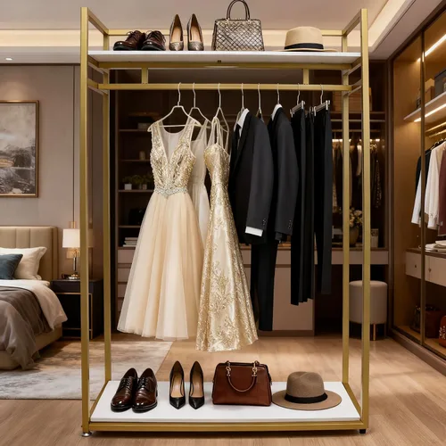 Miniatura 7 de Estante de ropa de 71 pulgadas con estantes, estante para vestidos de boda, estante de exhibición de ropa al por menor, resistente comercial