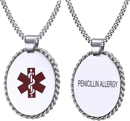 Miniatura 56 de VNOX Collar con colgante personalizado de acero inoxidable con grabado personalizado para identificación de alerta médica de emergencia para hombres