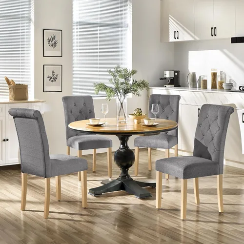Miniatura 16 de Yaheetech Juego de 2 sillas de comedor tapizadas de tela con respaldo alto y patas de madera maciza para cocina, sala de estar, restaurante