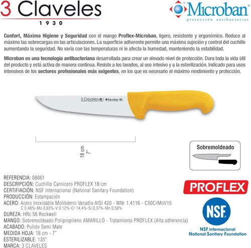 Miniatura 3 de 3 Claveles Cuchillo Carnicero Proflex Amarillo 7.1 in - 7 Pulgadas FH 3C