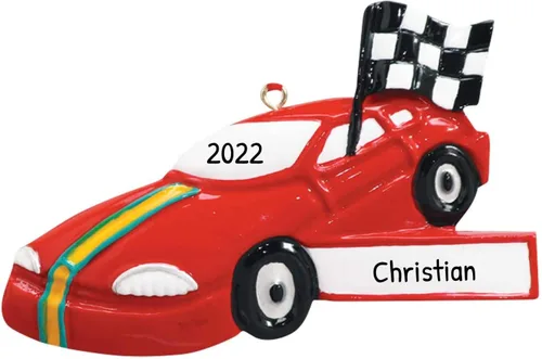 Adornos de Navidad personalizados – Decoración de Navidad para vehículos, adorno de automóvil de carreras, adorno rojo para conductores de carreras,