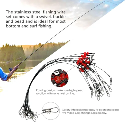 Miniatura 4 de YOTO Líderes de pesca, aparejo de aparejos de acero inoxidable con señuelo de aparejos giratorios a presión, líder de alambre de agua salada, líder