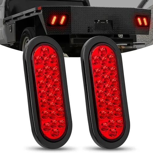 Nilight Luz trasera ovalada para remolque de 6 pulgadas, 2 unidades, color rojo, 24 luces LED de parada, freno, giro y marcador con ojales y 2 luces
