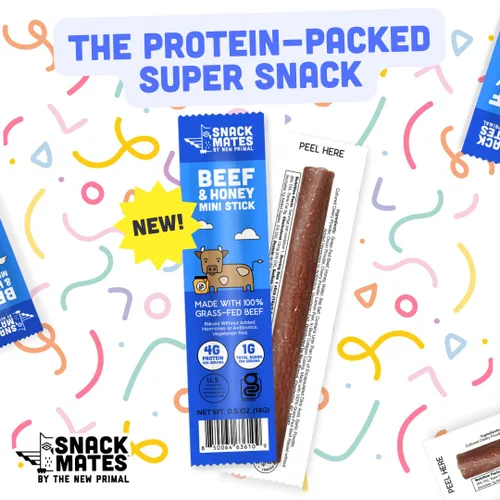 Miniatura 4 de The New Primal Snack Mates - Palitos de carne de res y miel, snacks saludables para niños, bajos en azúcar y altos en proteínas para la vuelta a