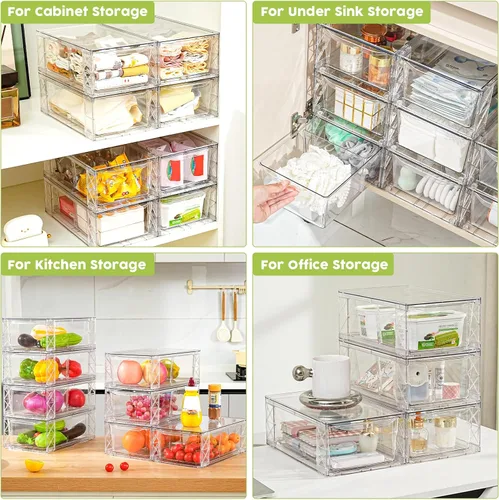 Miniatura 6 de Almacenamiento de cajones de plástico, paquete de 6 cajones de almacenamiento apilables transparentes, contenedores de almacenamiento de acrílico