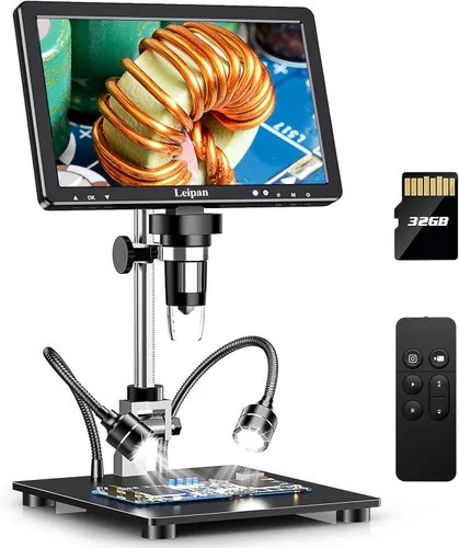 Leipan Microscopio de soldadura digital DM12 2000X, microscopio de monedas de 10.1 pulgadas con tarjeta TF de 32 GB, conexión HDMI para adultos, 10