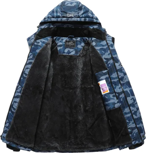 Miniatura 3 de Pooluly - Chaqueta impermeable de invierno, esquí, snowboard, para hombre, con capucha, rompevientos. Azul marino (Navy Print)