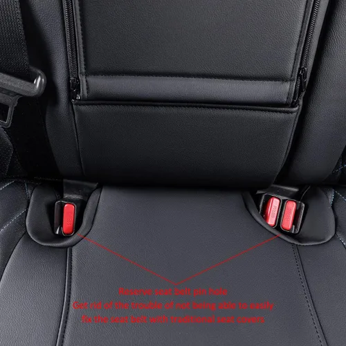 Miniatura 6 de EKR - Juego completo de fundas de asiento de cuero para automóvil de ajuste personalizado (color negro con ribete azul)
