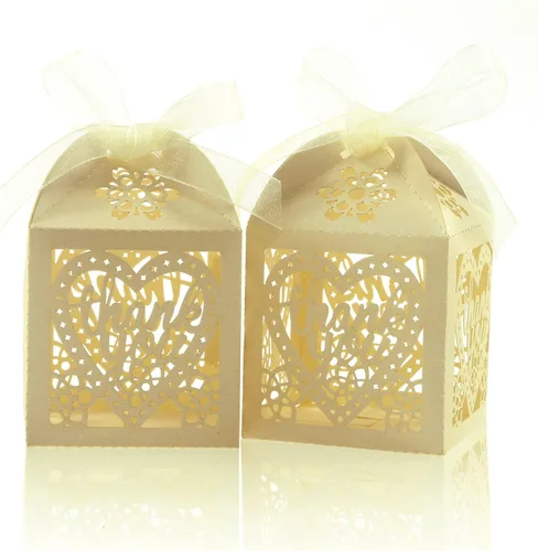 Miniatura 13 de COTOPHER Cajas cortadas con láser, 60 cajas de regalo de agradecimiento, cajas de regalo de boda, cajas de dulces de encaje para bodas, despedidas