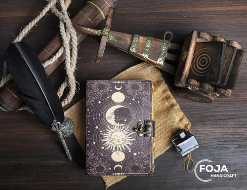 Miniatura 2 de Sun & Moon - Diario vintage de cuero para hombres y mujeres, 200 páginas de papel vintage antiguo hecho a mano, cuaderno de bocetos de cuero, diario
