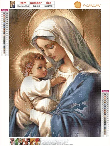 Miniatura 5 de F-CANLAN Kit de pintura de diamante redondo de taladro completo, 5D DIY Bless the Child Pintura de diamantes Virgen María Kits de arte de diamantes