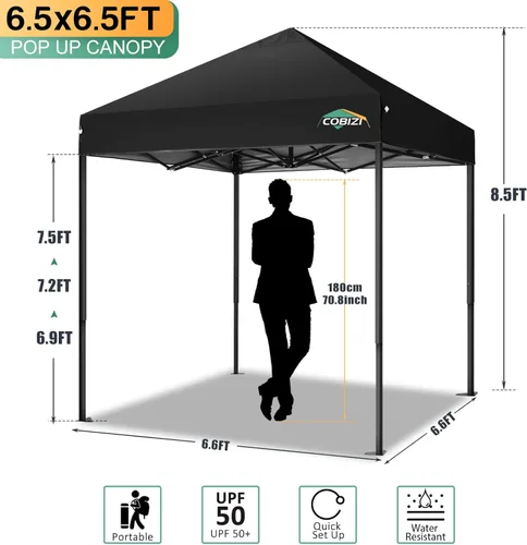 Miniatura 6 de COBIZI Tienda de campaña desplegable de 6.6 x 6.6 pies, toldo resistente, fácil de instalar, impermeable, para exteriores, fiestas, playa, jardín