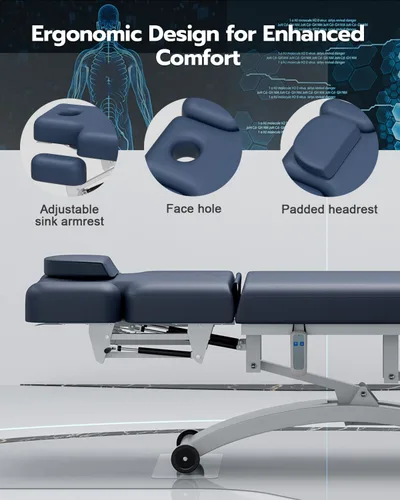 Miniatura 8 de SyyBhb Mesa de masaje eléctrica profesional Hi-Lo con ruedas, respaldo ajustable Haydraulic hacia abajo para tratamiento/facial/belleza/spa/terapia