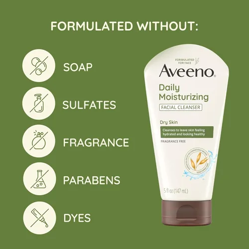 Miniatura 5 de Aveeno Limpiador facial hidratante diario para piel seca, lavado facial hidratante para acné con avena calmante para una piel suave y flexible