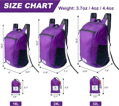 Miniatura 3 de Mochila 4Monster de excursionismo, de día, resistente al agua, ligera, plegable, para viajes, campamento, exteriores Púrpura