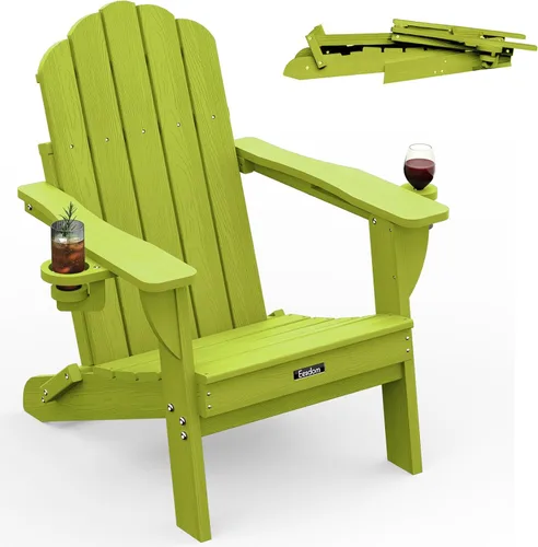 Miniatura 42 de Silla Adirondack plegable, silla Adirondack de HDPE con 2 soportes para tazas, sillas para fogatas al aire libre de fácil montaje para patio