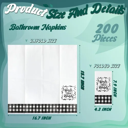 Miniatura 5 de 200 servilletas desechables para invitados, toallas de mano de papel para baño, toallas de papel en blanco y negro, decoración de casa de campo