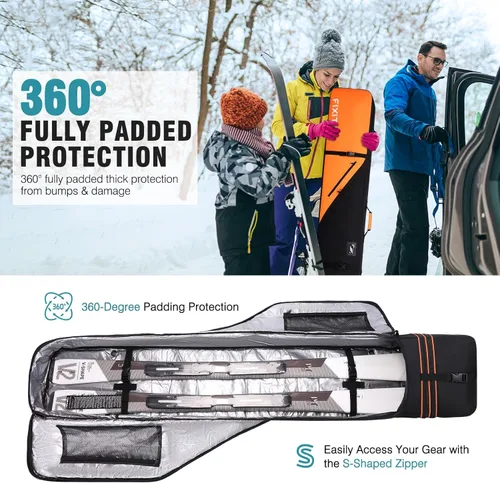 Miniatura 5 de FIXITOK Bolsa de snowboard y esquí para viajes aéreos, bolsa de snowboard acolchada completa impermeable que se ajusta a tabla, botas, ropa, casco