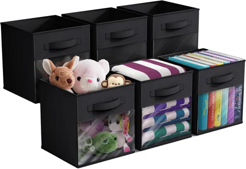 Miniatura 9 de Sorbus Contenedores de almacenamiento de 11 pulgadas con ventana transparente, 6 cestas plegables para organizar ropa, juguetes, libros, cubos