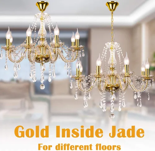Miniatura 4 de Candelabro de cristal de lujo de color dorado, 8 luces K9, moderno candelabro de cristal para comedor, lámpara colgante de techo de vidrio para sala