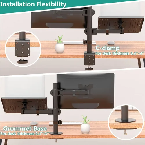Miniatura 6 de WALI Soporte para laptop y monitor, soporte para monitor totalmente ajustable y bandeja para laptop para 1 portátil de hasta 17 pulgadas y 1