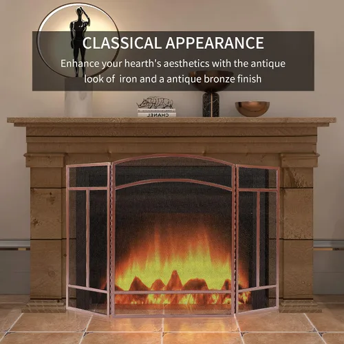 Miniatura 9 de Fire Beauty Pantalla para chimenea de 3 paneles de hierro forjado de 48 pulgadas de largo x 29 pulgadas de alto, cubierta de protección contra