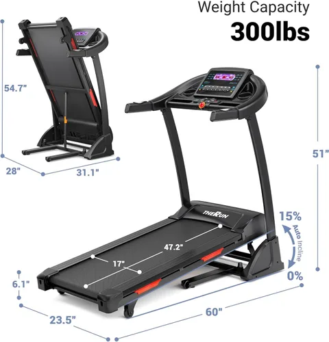 Miniatura 7 de THERUN Incline Treadmill, Treadmills for Running and Walking, 300 lbs Weight Capacity Folding Treadmill with 0-15% Auto Incline, Wide Belt, 3.5 HP