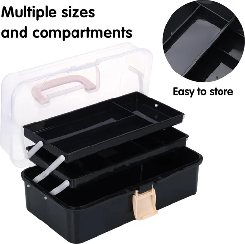 Miniatura 4 de Organizador de manualidades, caja de aparejos plegable portátil de 3 capas, caja de herramientas de plástico con asa para suministros de costura
