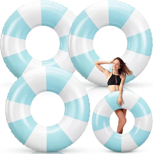 Miniatura 15 de Foilswirl Flotadores inflables jumbo de 47.24 pulgadas para piscina, anillos de piscina a rayas azules y blancas, tubo inflable para mujeres