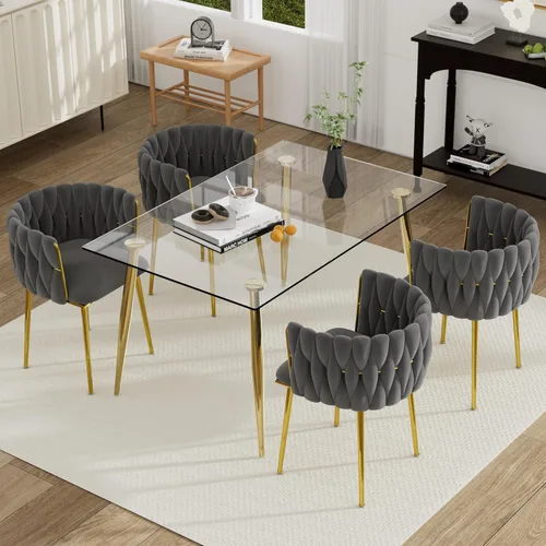 Miniatura 50 de Juego de mesa de comedor de cristal plateado para 2, juego de mesa cuadrada de lujo moderno de 36 pulgadas, juego de mesa de cocina minimalista de 3