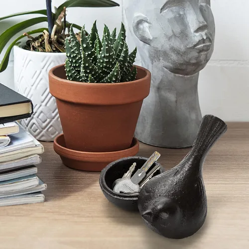 Miniatura 5 de Pumtus Ocultador de llaves de hierro fundido, soporte para llaves de pájaros, adorno de estatuas de jardín pequeñas para exteriores, figura