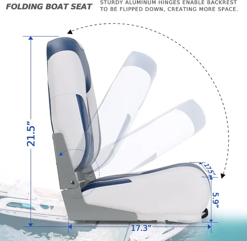 Miniatura 3 de Asiento plegable para barco Deluxe con respaldo alto marino, tornillos de acero inoxidable incluidos