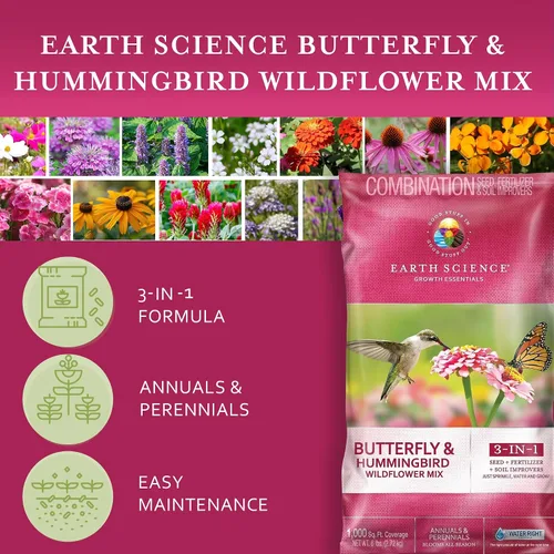 Miniatura 7 de Earth Science Mezcla de flores silvestres y colibríes, 6 libras, semillas de flores silvestres 3 en 1 premium, alimentos para plantas